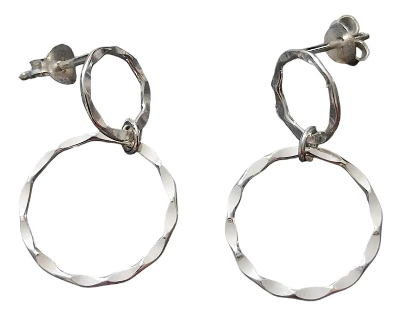 AROS DOBLE CIRCULO DE PLATA LEY 925 CON CAJA REGALO - 1