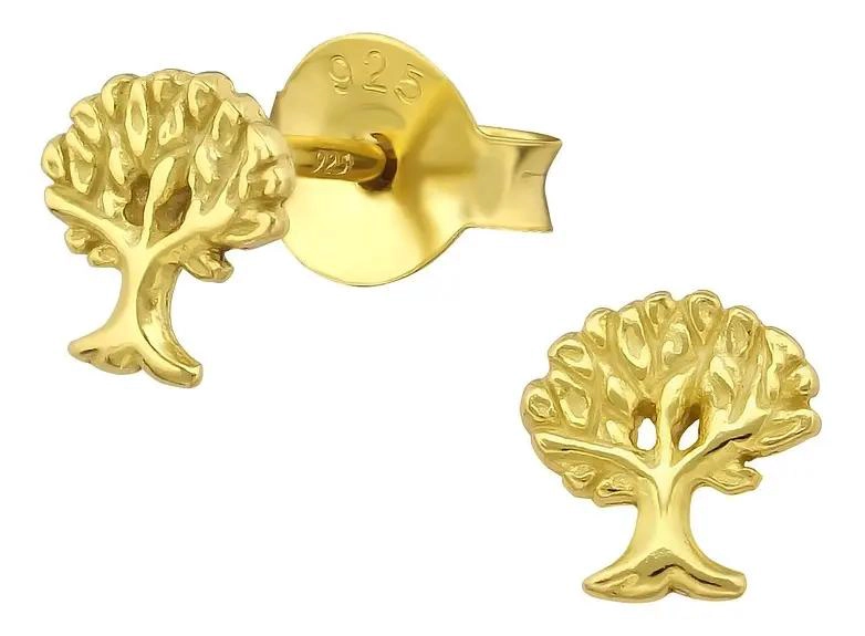 AROS DE ARBOL EN PLATA 925 BAÑADOS EN ORO PARA PERFORACIONES - 1
