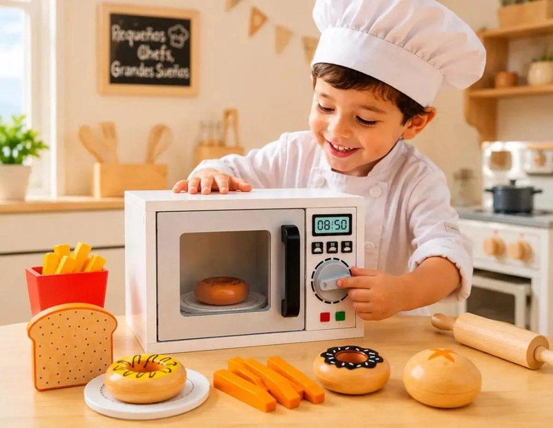 MICROONDAS DE JUGUETE DE MADERA PARA COCINA INFANTIL EDUCATIVA - 2