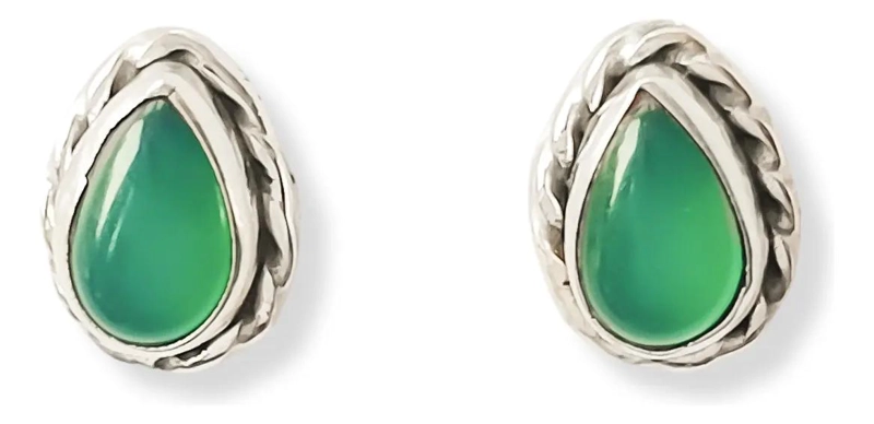 AROS GOTA ELEGANTES EN PLATA FINA 925 CON ONIX VERDE - 1