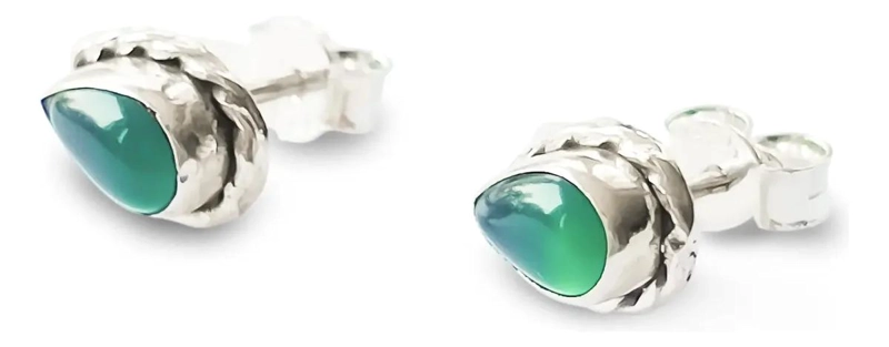 AROS GOTA ELEGANTES EN PLATA FINA 925 CON ONIX VERDE - 2