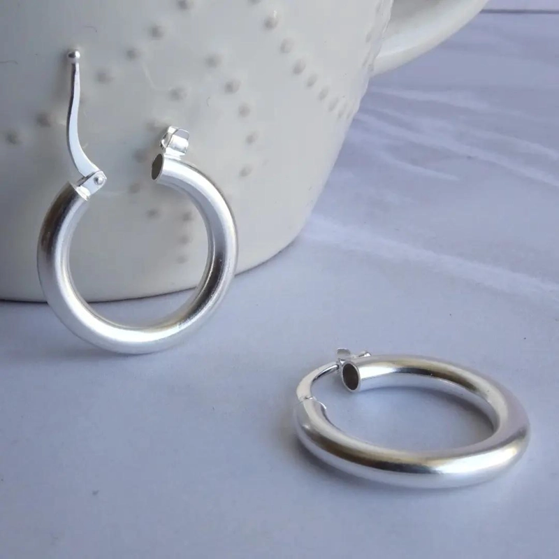 AROS DE PLATA 925 ARGOLLAS GRUESAS DE 2 CM PARA USO DIARIO - 2