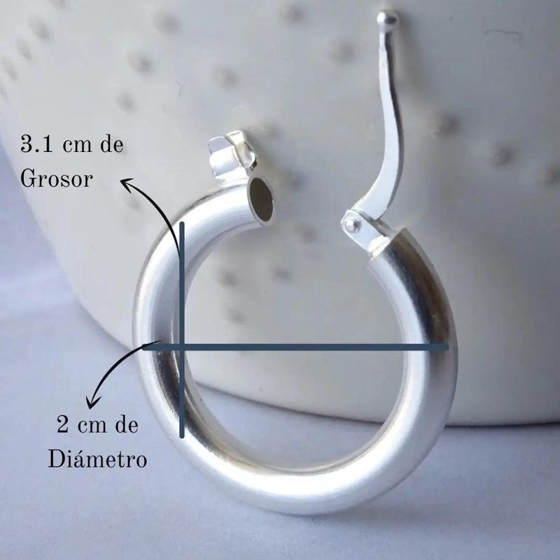 AROS DE PLATA 925 ARGOLLAS GRUESAS DE 2 CM PARA USO DIARIO - 3