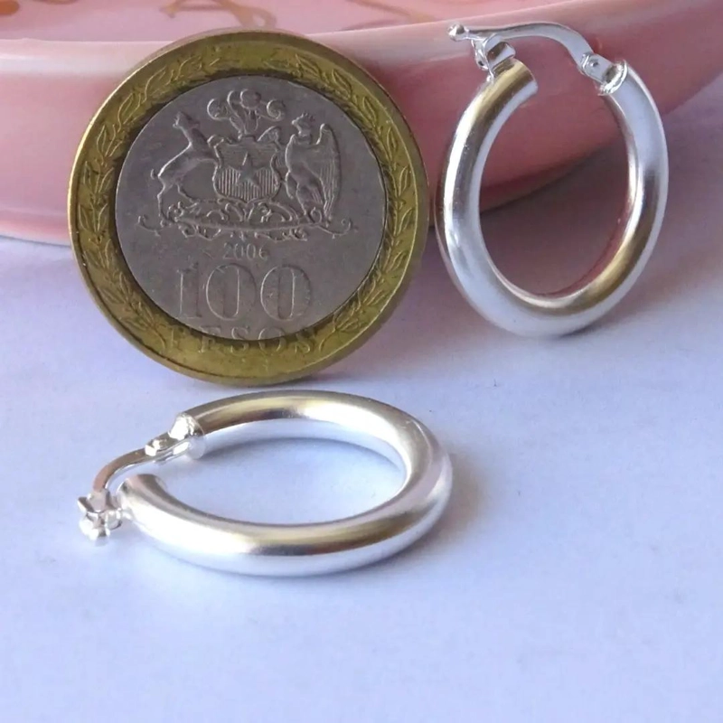 AROS DE PLATA 925 ARGOLLAS GRUESAS DE 2 CM PARA USO DIARIO - 4