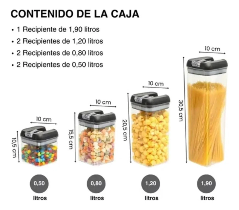 SET DE 7 CONTENEDORES HERME TICOS APILABLES PARA ALIMENTOS - 2