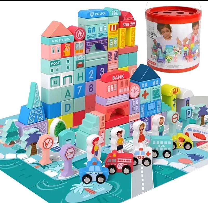 BLOQUES DE CONSTRUCCION DE MADERA 100 PIEZAS PARA NIÑOS - 2