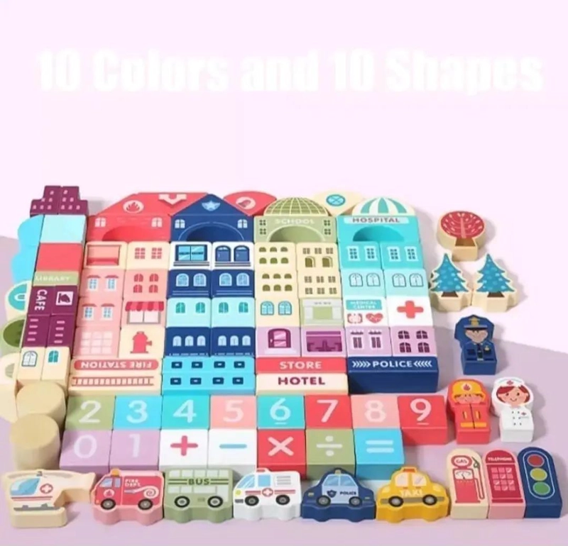 BLOQUES DE CONSTRUCCION DE MADERA 100 PIEZAS PARA NIÑOS - 3