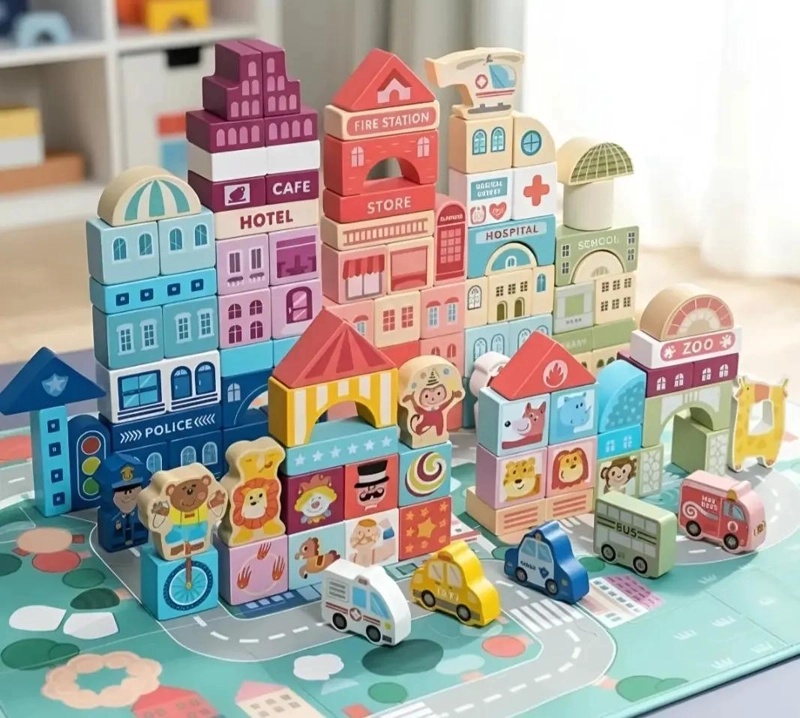 BLOQUES DE CONSTRUCCION DE MADERA 100 PIEZAS PARA NIÑOS - 4