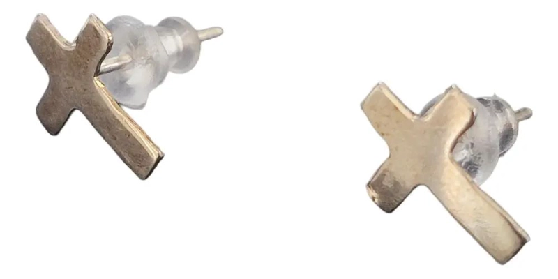 PAR DE AROS CON DISEÑO DE CRUZ EN PLATA LEY 925 DE 11X8 MM - 1