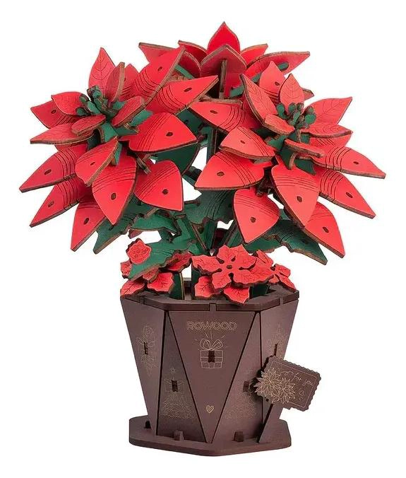 MAQUETA DE MADERA FLOR DE NOCHEBUENA PARA DECORACION - 1