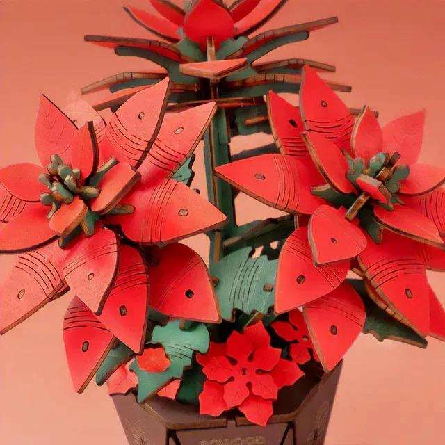 MAQUETA DE MADERA FLOR DE NOCHEBUENA PARA DECORACION - 3
