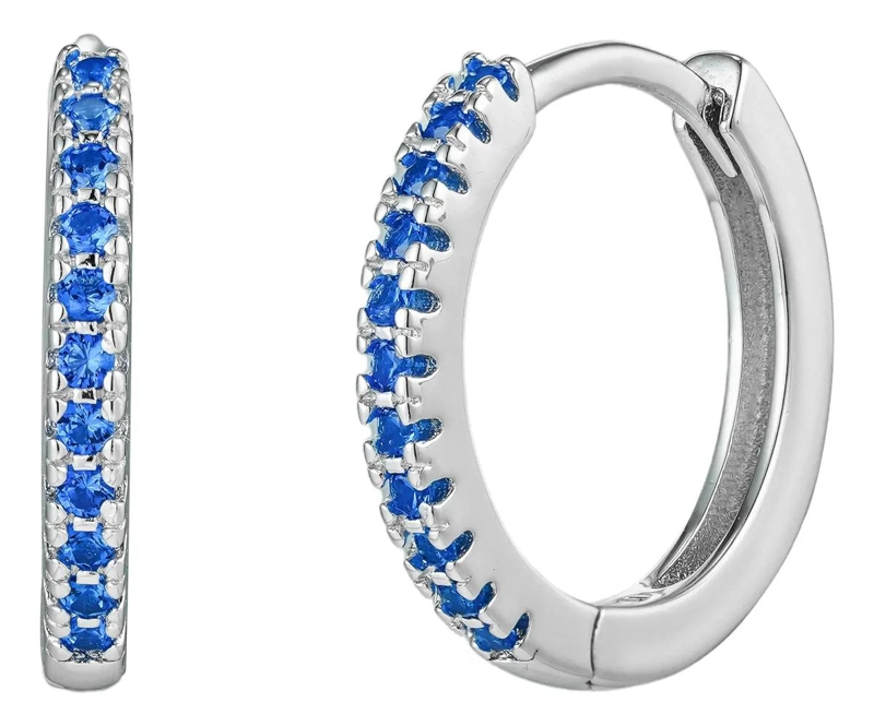 ARGOLLAS HUGGIE AZUL 15 MM PLATA 925 AROS UNISEX - 1
