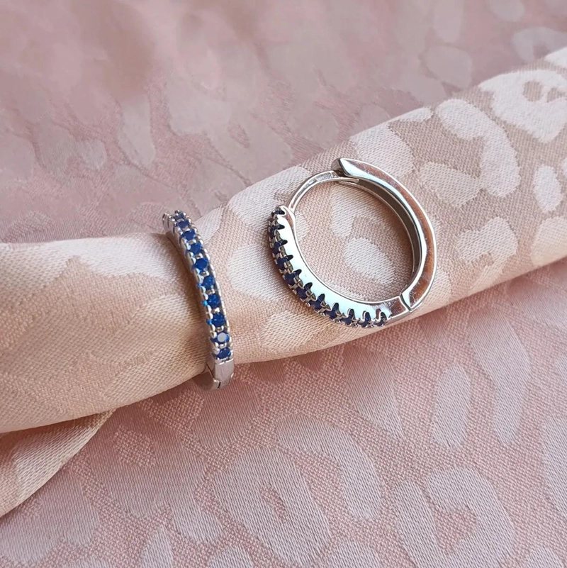 ARGOLLAS HUGGIE AZUL 15 MM PLATA 925 AROS UNISEX - 2