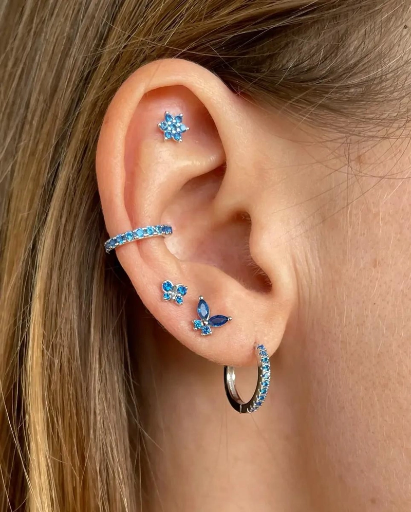 ARGOLLAS HUGGIE AZUL 15 MM PLATA 925 AROS UNISEX - 3