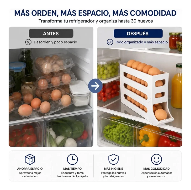 DISPENSADOR ORGANIZADOR DE HUEVOS PARA REFRIGERADOR 30 UNIDADES - 4