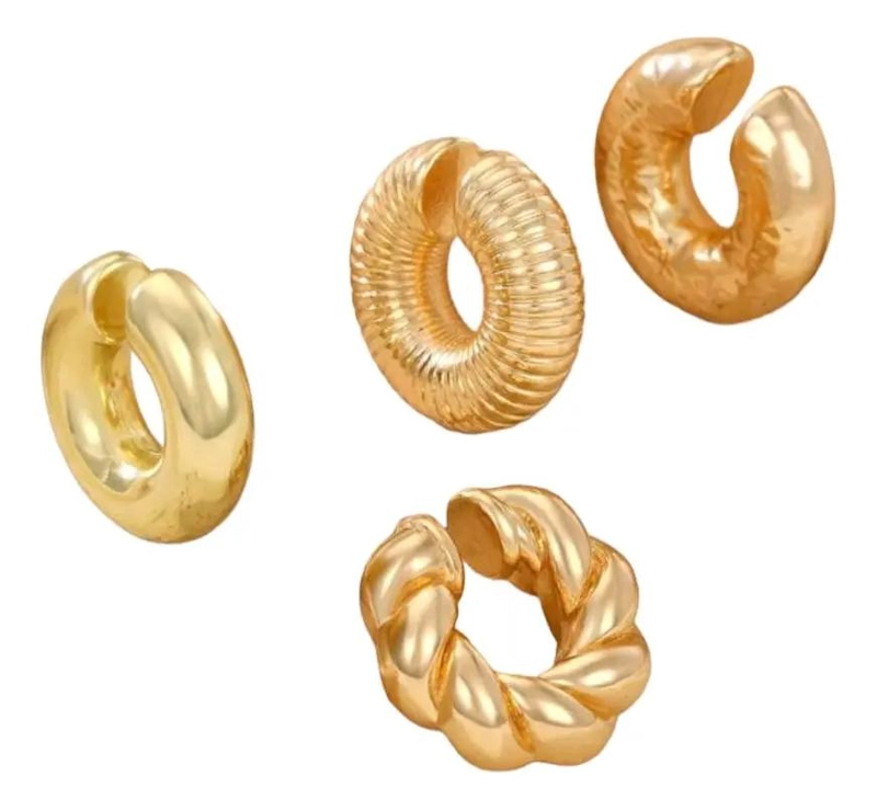 SET DE 4 EARCUFFS MAXI CHUNKY EN BAÑO DE ORO 18K - 1