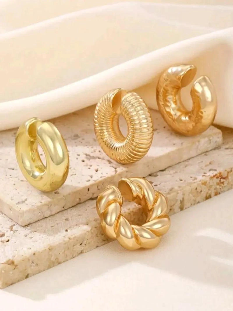SET DE 4 EARCUFFS MAXI CHUNKY EN BAÑO DE ORO 18K - 2