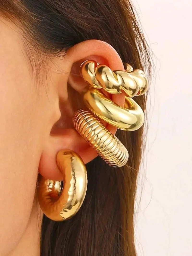 SET DE 4 EARCUFFS MAXI CHUNKY EN BAÑO DE ORO 18K - 3