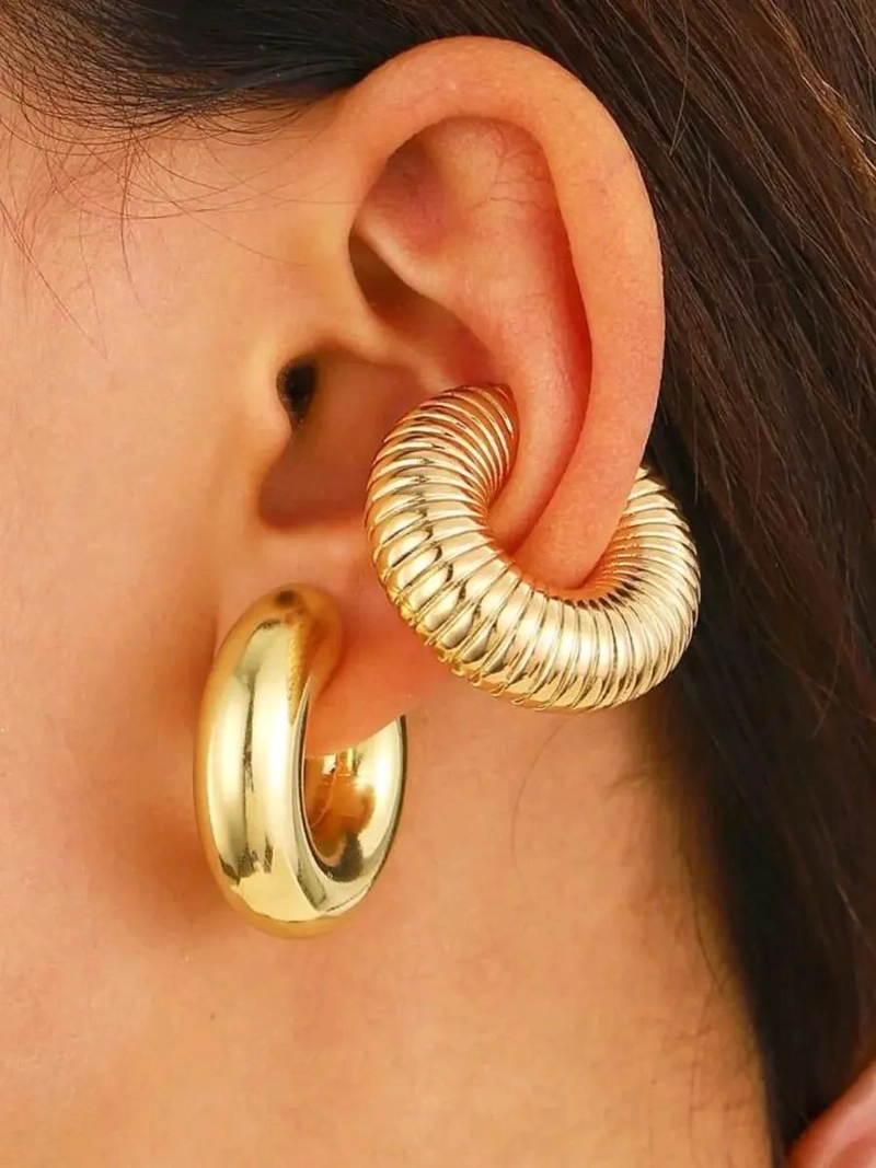 SET DE 4 EARCUFFS MAXI CHUNKY EN BAÑO DE ORO 18K - 4