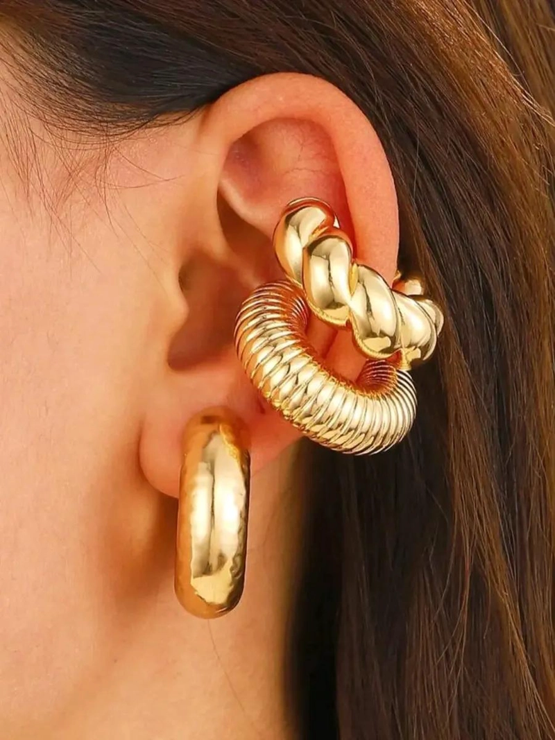 SET DE 4 EARCUFFS MAXI CHUNKY EN BAÑO DE ORO 18K - 5