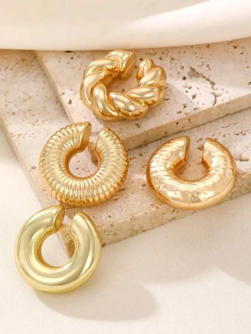 SET DE 4 EARCUFFS MAXI CHUNKY EN BAÑO DE ORO 18K - 6