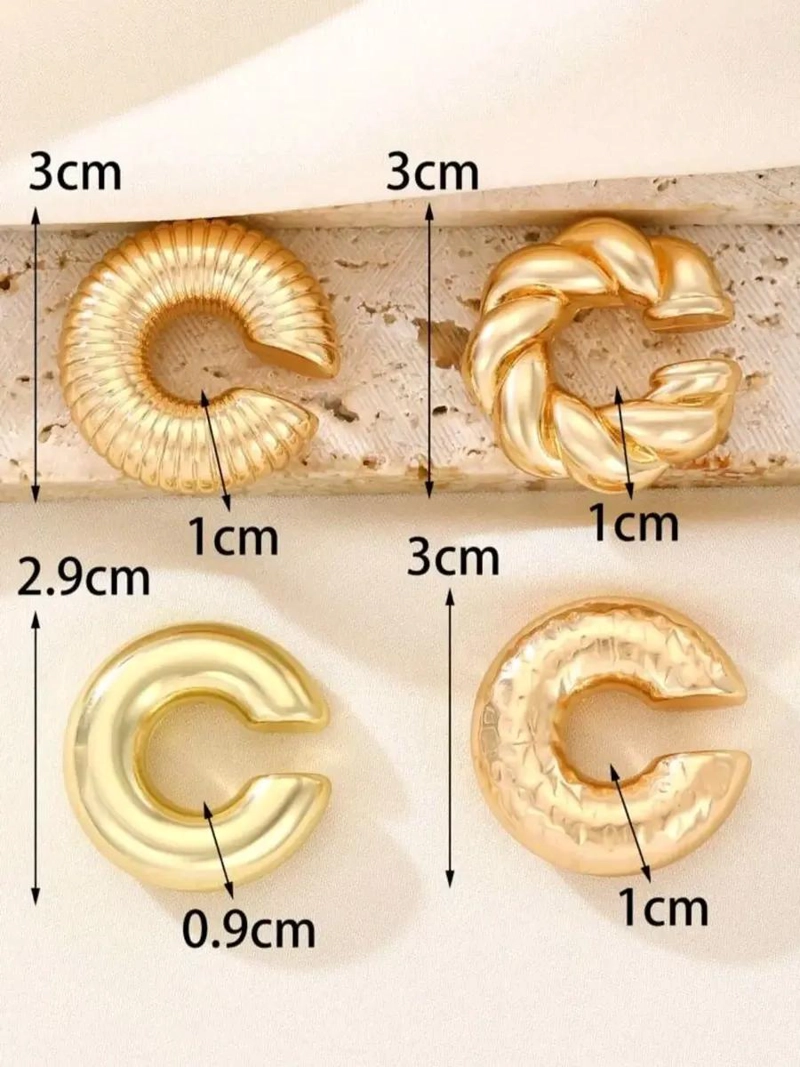SET DE 4 EARCUFFS MAXI CHUNKY EN BAÑO DE ORO 18K - 7