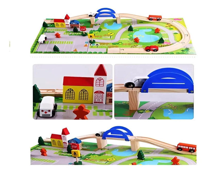 PISTA DE MADERA CON PUENTE CIUDAD PARA NIÑOS 40 PIEZAS - 1