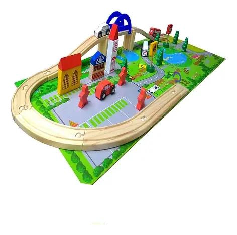 PISTA DE MADERA CON PUENTE CIUDAD PARA NIÑOS 40 PIEZAS - 2