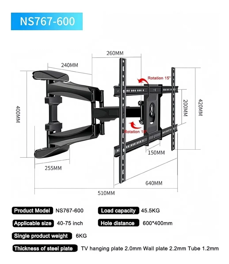 SOPORTE DE PARED PARA TELEVISORES DE 50 A 75 PULGADAS - 6
