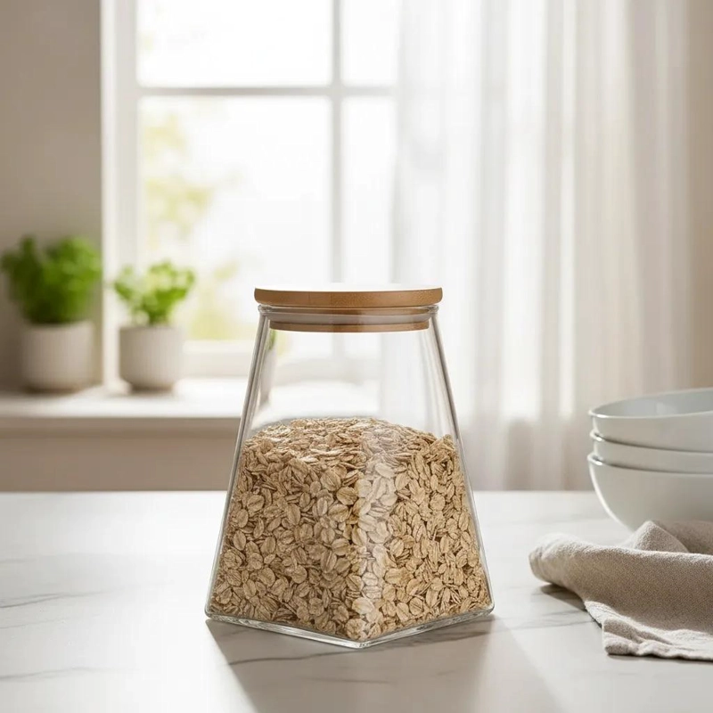 FRASCO HERME TICO DE VIDRIO 950ML CON TAPA DE BAMBU PARA COCINA - 1