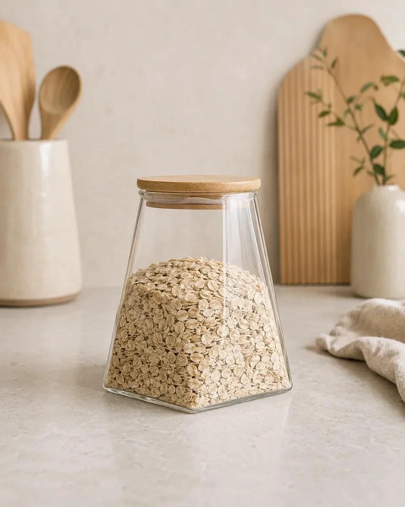 FRASCO HERME TICO DE VIDRIO 950ML CON TAPA DE BAMBU PARA COCINA - 2