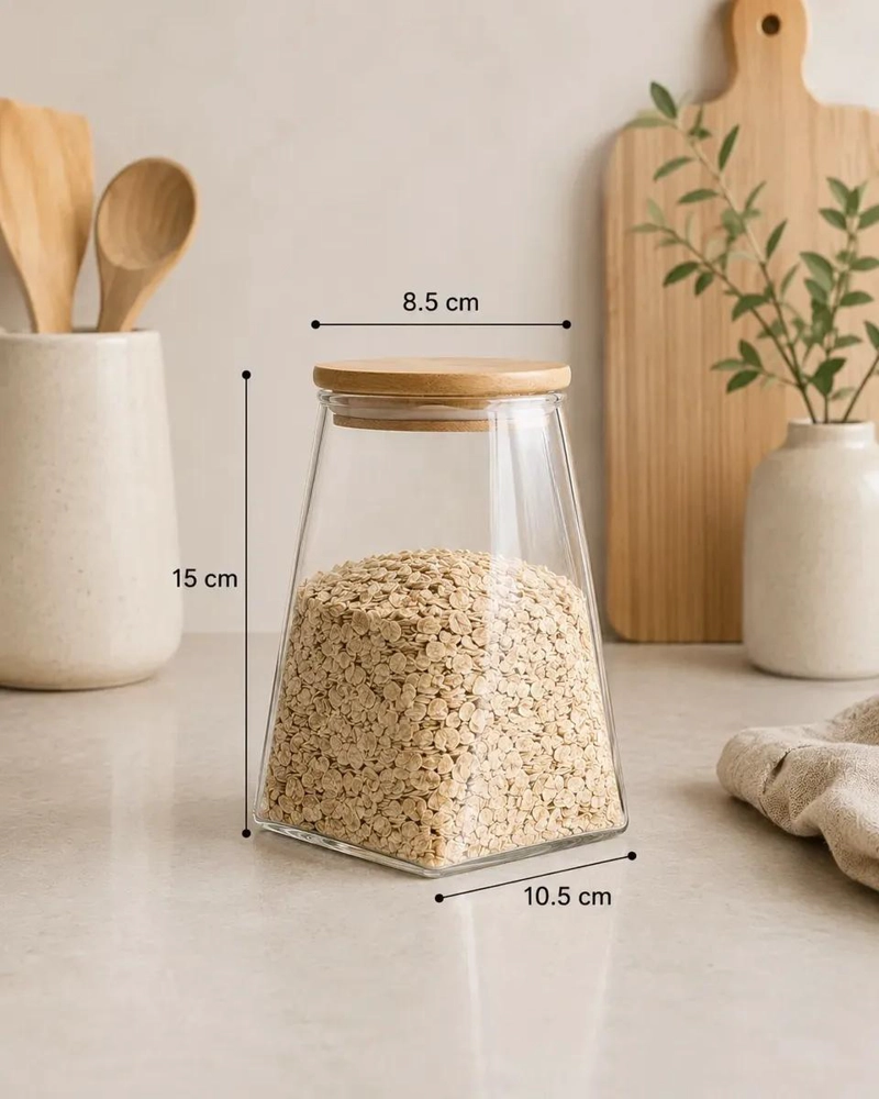 FRASCO HERME TICO DE VIDRIO 950ML CON TAPA DE BAMBU PARA COCINA - 3