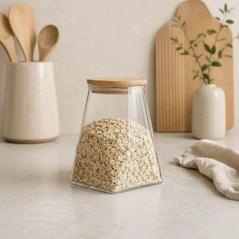 FRASCO HERME TICO DE VIDRIO 950ML CON TAPA DE BAMBU PARA COCINA - 4