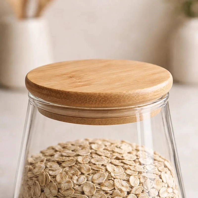 FRASCO HERME TICO DE VIDRIO 950ML CON TAPA DE BAMBU PARA COCINA - 5