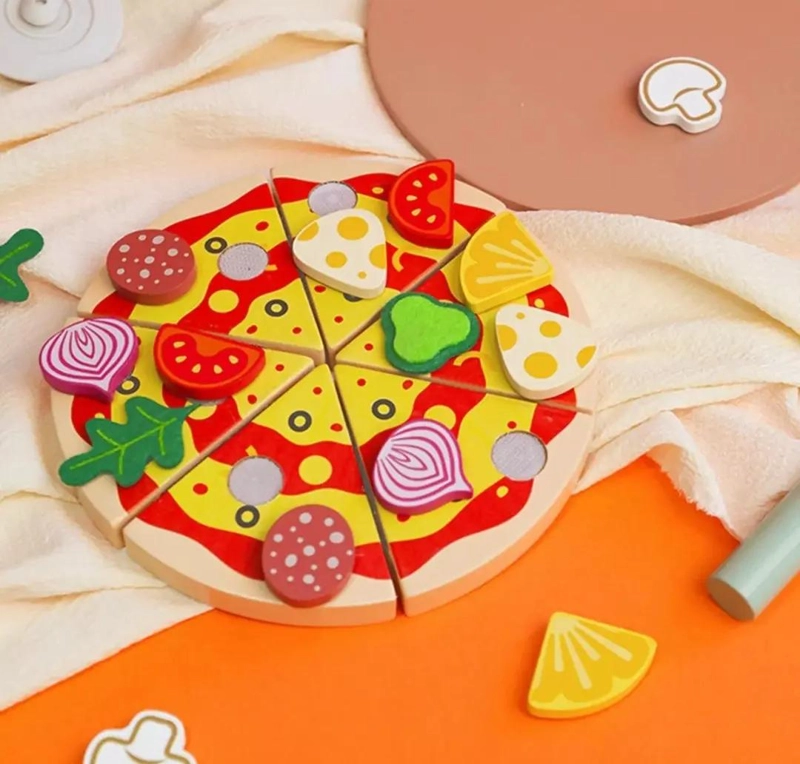 JUEGO DIDACTICO DE PIZZA DE MADERA PARA NIÑOS CON 25 PIEZAS - 1