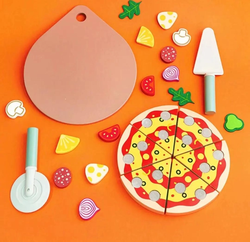 JUEGO DIDACTICO DE PIZZA DE MADERA PARA NIÑOS CON 25 PIEZAS - 2