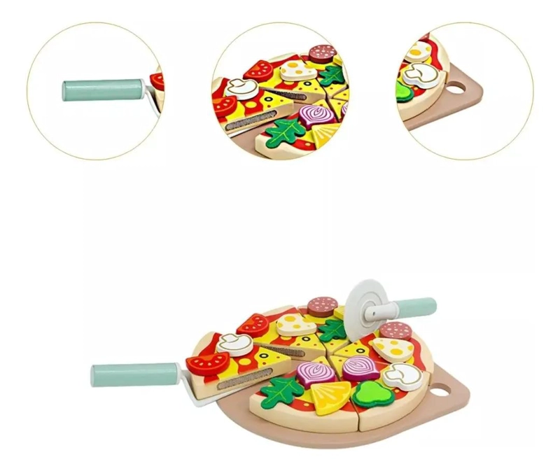 JUEGO DIDACTICO DE PIZZA DE MADERA PARA NIÑOS CON 25 PIEZAS - 3