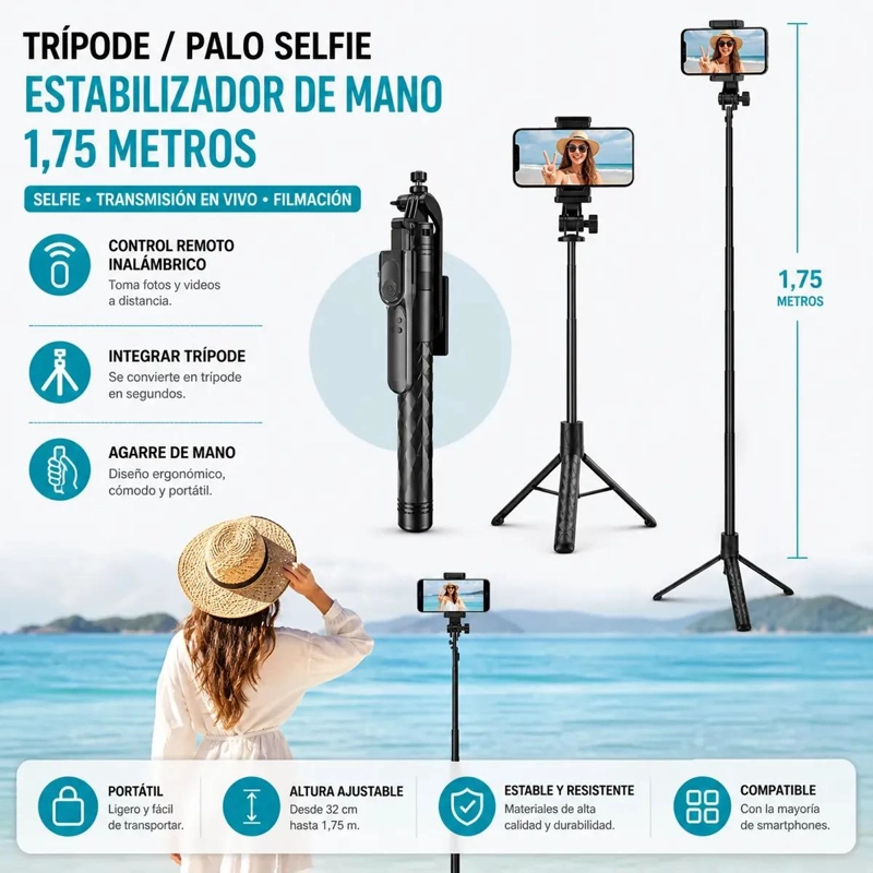 SOPORTE MULTIFUNCIONAL PARA TELE FONO CON TRIPODE Y CONTROL REMOTO - 3