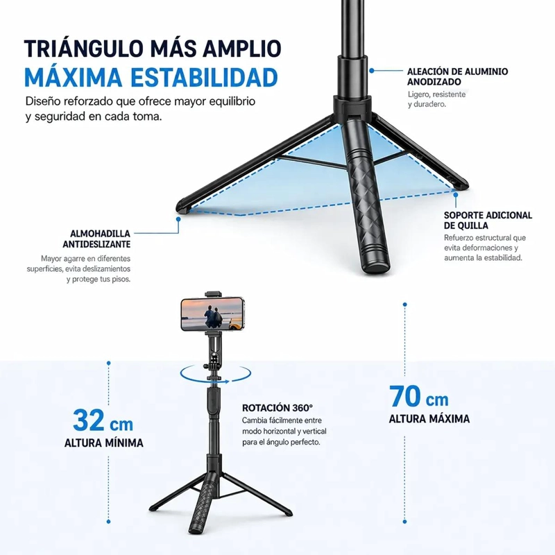 SOPORTE MULTIFUNCIONAL PARA TELE FONO CON TRIPODE Y CONTROL REMOTO - 5