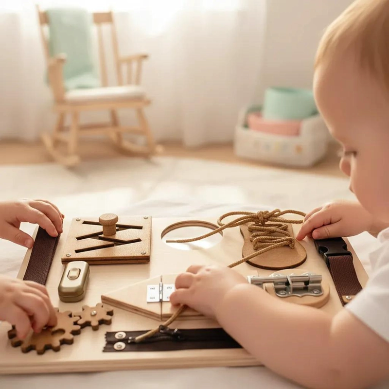 TABLERO SENSORIAL DE MADERA PARA DESARROLLO INFANTIL - 4