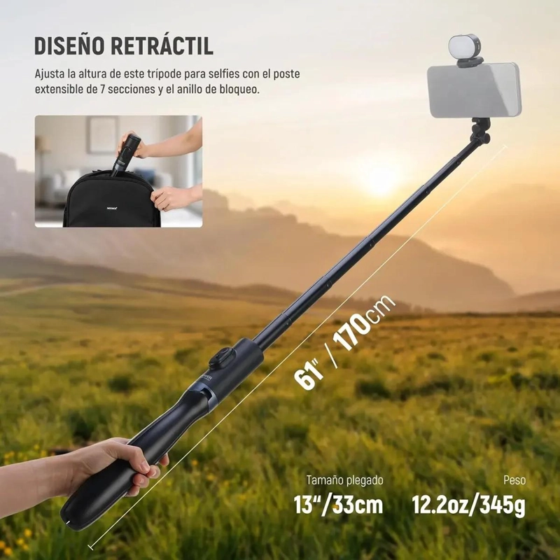 TRIPODE SELFIE EXTENSIBLE CON LUZ Y CONTROL REMOTO - 4