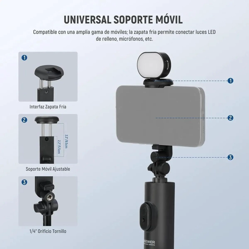 TRIPODE SELFIE EXTENSIBLE CON LUZ Y CONTROL REMOTO - 6