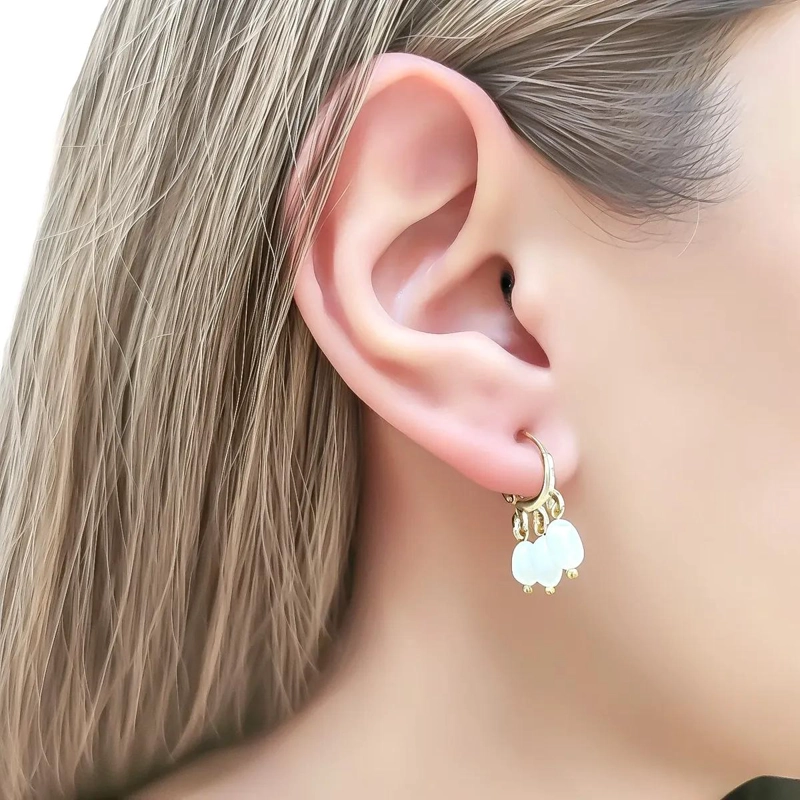 AROS DE ARGOLLA CON 3 PERLAS DE RIO NATURALES EN ORO 18K - 3