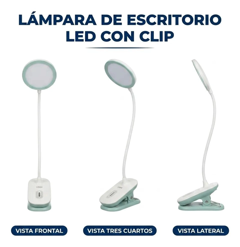 LAMPARA LED DE ESCRITORIO FLEXIBLE CON PINZA RECARGABLE - 3