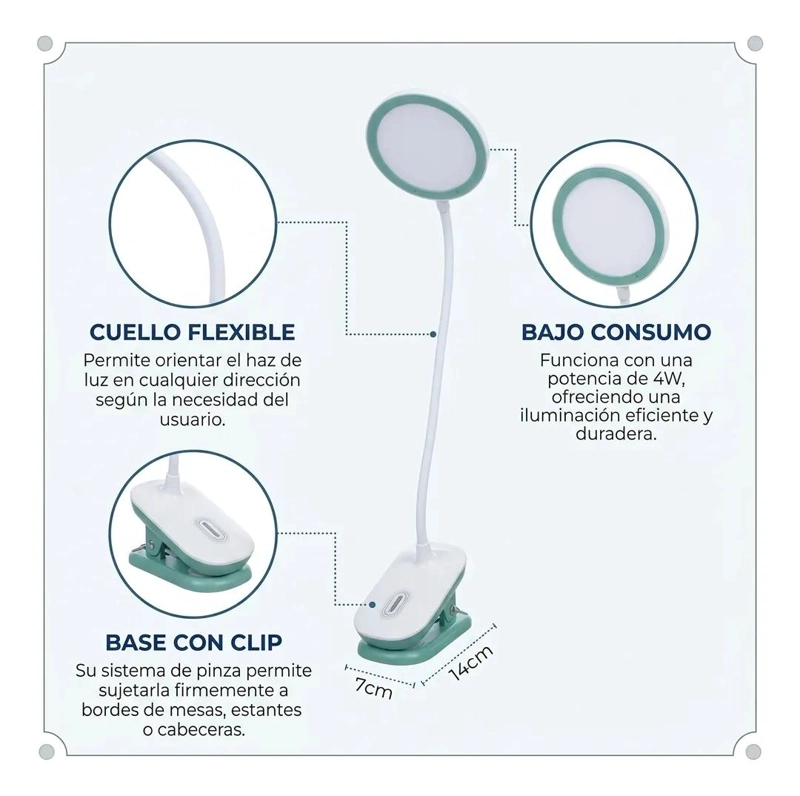 LAMPARA LED DE ESCRITORIO FLEXIBLE CON PINZA RECARGABLE - 4