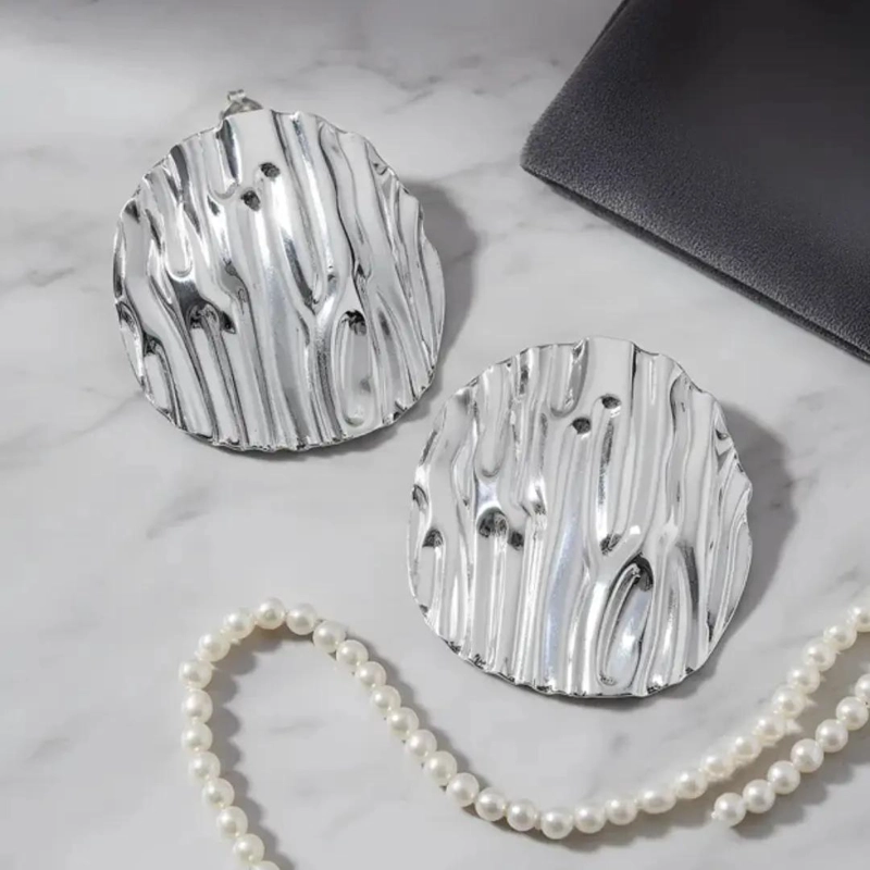 AROS ENCHAPADOS EN PLATA CON DISEÑO DE RELIEVE ELEGANTE - 5