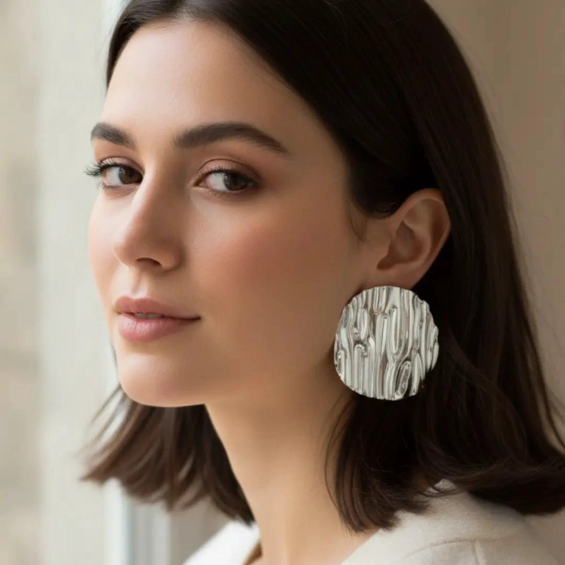 AROS ENCHAPADOS EN PLATA CON DISEÑO DE RELIEVE ELEGANTE - 6