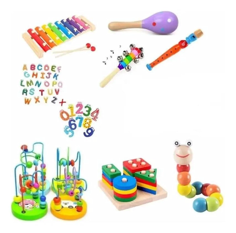 PACK DE 9 JUGUETES DIDACTICOS DE MADERA PARA NIÑOS - 1