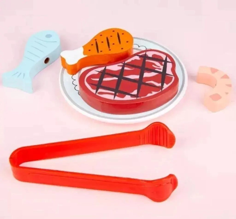 PARRILLERA DE MADERA DIDACTICA PARA JUEGOS DE ROLES INFANTILES - 1