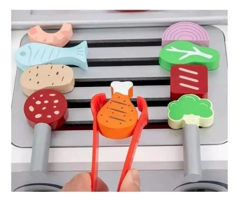PARRILLERA DE MADERA DIDACTICA PARA JUEGOS DE ROLES INFANTILES - 2